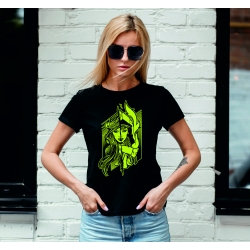 Koszulka t-shirt czarna WOMAN/FIREGIRL-nadruk przód