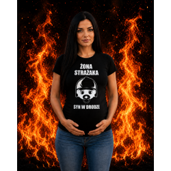 Koszulka damska czarna ,T-shirt - żona strażaka - syn w drodze